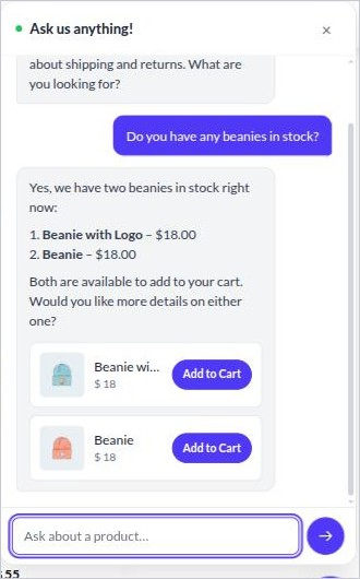 Chat answer with product cards | PluginSprout Chat answer with product cards