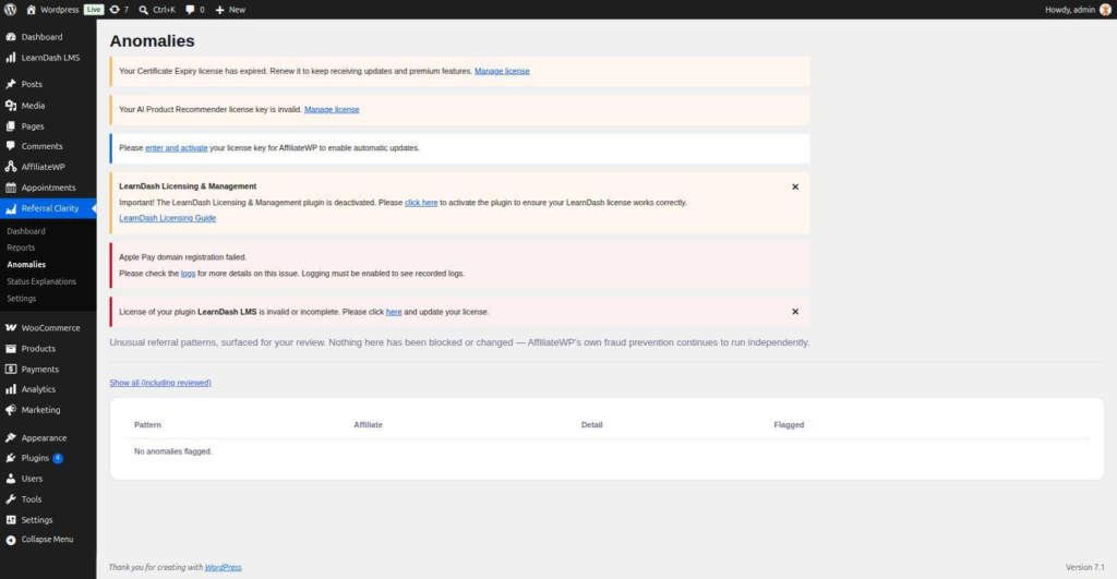 Referral Clarity anomalies screen