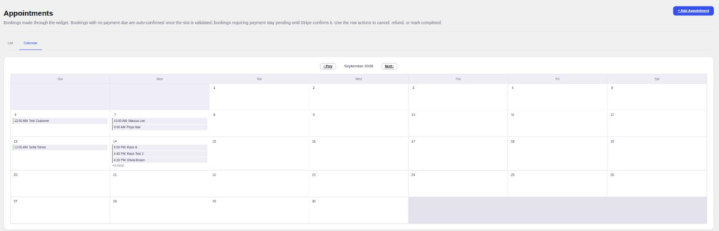 The month calendar