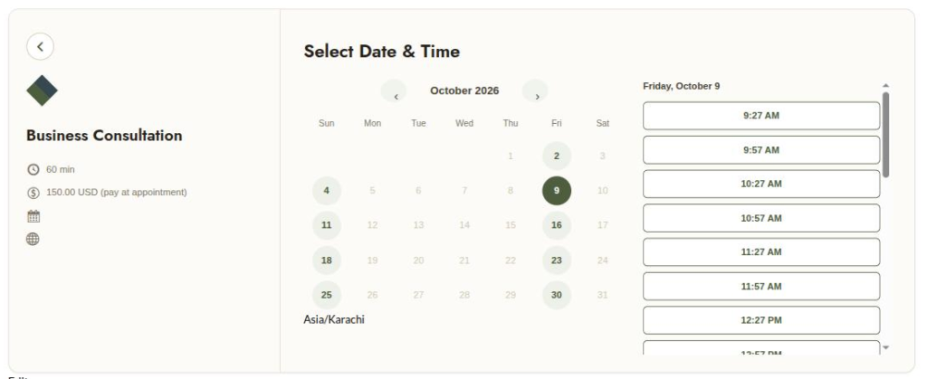 Step 1: times are shown in the visitor's timezone