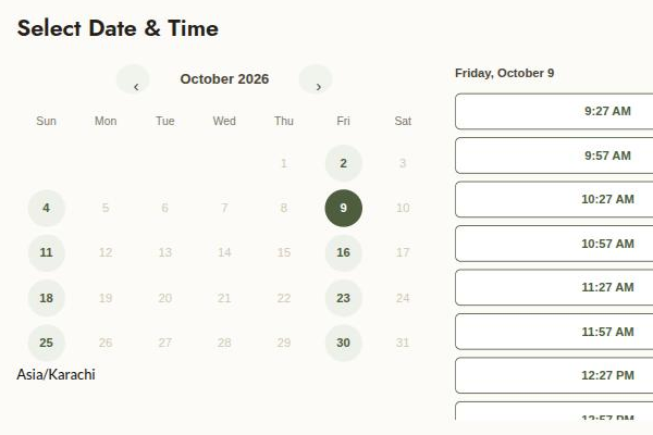 Appointure booking widget: pick a date and a time