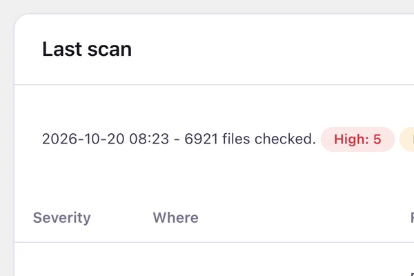 Security Guard: the last scan with 5 high-severity findings